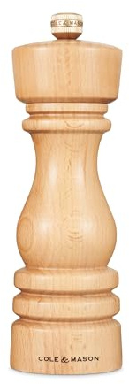 Cole & Mason H233007 London Haya Natural Molinillo de Pimienta, Precision+/Molienda Ajustable, Madera de Haya, 180mm, Incluye 1 x Molino, Garanzia del Meccanismo a Vita