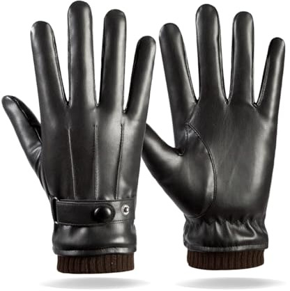 LJCZKA Guantes Hombre Invierno Cuero con Pantalla Táctil, Guantes Mujer Invierno Piel Forro Gruesos Térmicos Unisex