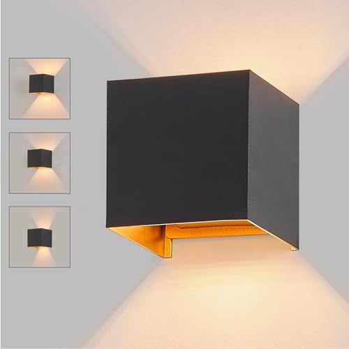Kowanie LED Wandleuchte innen Wandlampe außen: Außenwandleuchten Schwarz Gold Up Down Leuchten Aussen 5W IP65 Außenlampe Warmweiß eckig Aussenlampe Wand Außenleuchte Wandstrahler für Yard Garten