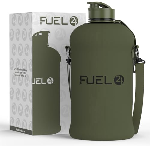 Fuel24 Jug with Insulated Sleeve & Removable Shoulder Strap | 2.2 Litre Water Bottle | Extra Strong Material | Drop Proof, Pop or Straw Cap | 2.2L Large Gym Sports Bottle | BPA FREE (Pop Cap, Cargo)