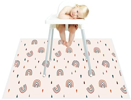 Treer Hochstuhl Bodenmatte Baby Hochstuhl Unterlage Cartoon-Tiere Spritzmatte für Unter Hochstuhl, Bodenschutzmatte Wasserdicht Rutschfest Krabbelmatte Faltbar Baby Spielmatte (Regenbogen)