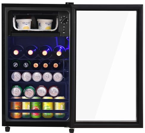 Merax Réfrigérateur Mini 76L avec Compartiment à Glace, Capacité pour 51 Canettes, Fonctionnement Silencieux, Système de Refroidissement à Compresseur, Économe en Énergie, Étagères Ajustables Noir