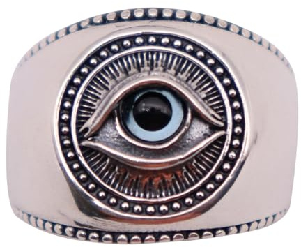 ForFox Anillo Ojo de Dios para hombre mujere anillo de mal de ojo de plata de ley 925 abierto ajustable