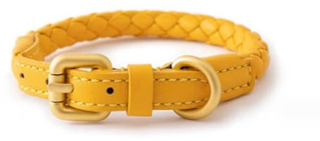 feiling Hundehalsband Leder Einstellbare Hunde Halskette für Kleine Mittelgroße und Große Hunde Geflochten Lederhalsband (gelb, M)