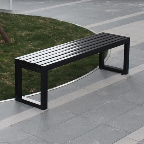 Gartenbank Holz Wetterfest Gartenbank Metall Modern Parkbank Bank Gartenmöbel für Balkon Terrasse Garten Ohne Rückenlehne Oder Armlehnen (Color : Black, Size : 100cm)