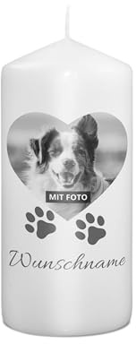 PhotoFancy® - Personalisierte Trauerkerze - Fotokerze mit eigenem Foto/Text bedrucken lassen - Kerze mit Foto-Design: Pfoten - 15 cm Höhe