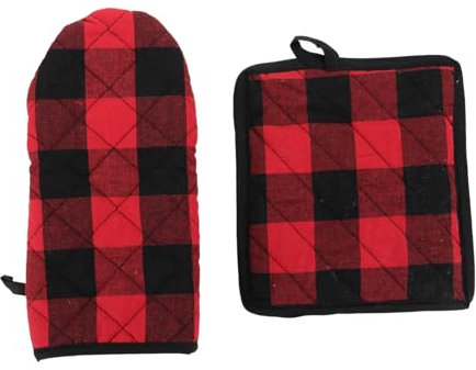 Cabilock 3 Ensembles de Cuisine Accessoire Cuisine Accessoires Cuisine Maniques de Four Linge de Chef de Cuisine de feu de Cuisine antidérapant Micro-Ondes Coton Rouge