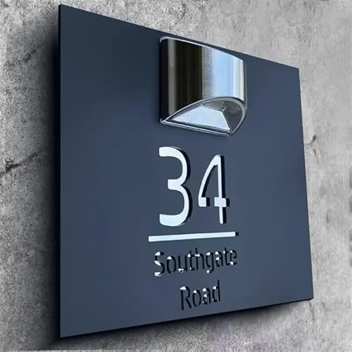 Letrero solar personalizado para casa, números de casa iluminados con energía solar para exteriores, números de casa LED solares para exteriores (15 x 29 cm)