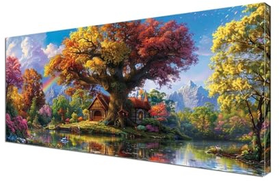 Malen Nach Zahlen Erwachsene Landschaft, DIY Paint by Numbers Baum Malen Nach Zahlen XXL 40x80 cm mit Pinseln und Acrylfarben Handgemalt Ölgemälde Leinwand Set Geschenk,Home Decor, Ohne Rahmen Y6-227