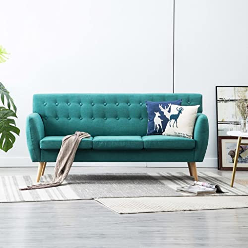 CINDERFUL 3-Sitzer-Sofa Stoff 172x70x82 cm Grün,Dreisitzer Sofa Grün Bequeme Couch für Wohnzimmer und Entspannung Möbel, Wohnzimmer