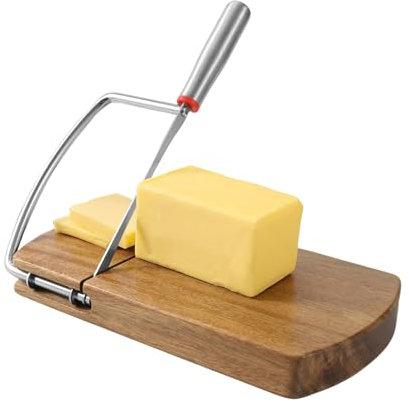 LearnLyrics Accesorios de corte de madera dura, tabla de cortar queso con cortador de alambre, tabla de cortar queso, rallador de queso, práctico 9,2 x 8,4 pulgadas, herramientas de cocina