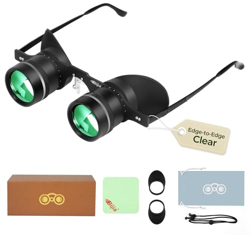 BIJIA 3X Hands-Free Binocular Opera Glasses, for Concerts, Theater, Opera, Sports Events, Travel, Museum, Wildlife Close Viewing and Fishing, Clear Edge-to-Edge Optics, Adjustable Focus (Green Film)