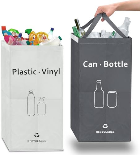 2 Pack Recycling Bags 54L Recycling Bins with Handle Separate Waste Sorting Organizer Woven Reusable Recyle Bins Bag for Kitchen Home Office