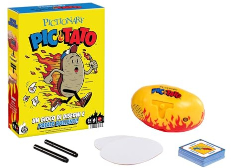 Mattel Games - Pictionary PIC-Tato, juego de patata caliente con pistas en italiano, marcadores borrables y pizarras, habla y juega música, juguete para niños, 8+ años, JHC61