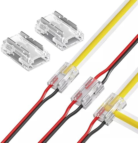 Amefil Conector luminoso tira de 2 pines 5 mm con 20 paquetes de tira de luz de cinta COB LED para tira de alambre conector soldado