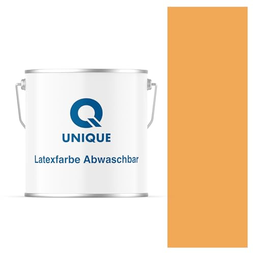 Q UNIQUE Latexfarbe ABWASCHBAR 5L (ca.35m2) Klementine, Waschbare, hochdeckende, tiefmatte Latexfarbe auf Basis von Ethylen-Vinylacetat-Copolymer. VOC-frei, geeignet für Wände/Decken in Innenräu