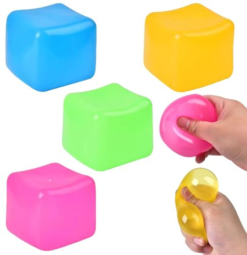 svpfuo 4 Stück Schöne Farben Stressball, Antistressbälle, Quetschball, Vier Farben Quadratische Gel-Eiswürfel Kneifen Und Quetschen Langsam Rebound Maltose Eiswürfel Stress Reliever Ball(A)
