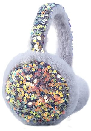 Cache-oreilles d'hiver pour filles - Cache-oreilles en peluche thermique à paillettes - Coupe-vent - Doux - Pour sports de plein air, ski, cyclisme - Menthe, Style 5-gris, Taille Unique