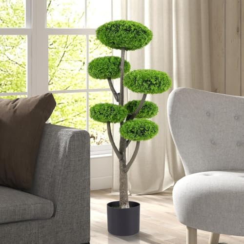 TANGZON Artificial Cypress Topiary Tree, 110CM/3.6FT 6-Ball Fake Cedar Tree in Pot, Indoor Outdoor Decorative Potted Faux Plant for Home Office Living Room Garden Porch (1)
