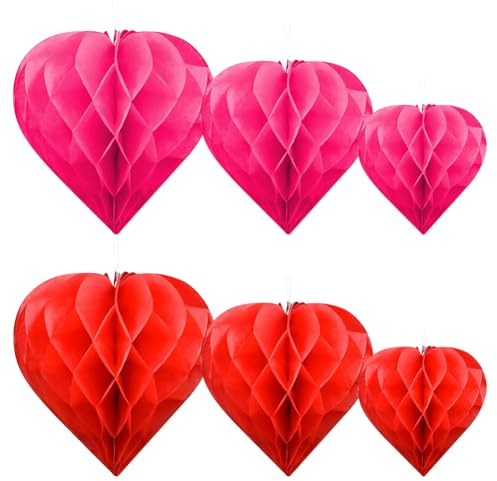 12 Stück Herz-Papier-Waben-Kugeln, rote Papierkugeln, Ornamente, Valentinstag, Seiden-Pompons, Verlobungsparty, hängende Dekorationen, Hochzeit, Deckendekoration für Brautparty