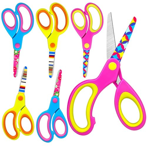 Kinderschere, Sicherheitsscheren für die Schule, kleine Kleinkind-Scheren mit stumpfer Spitze, Blumendruck-Klinge und Komfortgriff für Heimwerker, Kunst, Schule, Klassenzimmer, Zubehör (3 Farben)