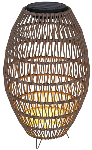 Outsunny Rattan Solarlampe, Garten Solarlaterne mit Auto On/Off Licht, IP44 Wasserdicht, Dekorative Outdoor Rattanlampe für Veranda, Weg, Dunkelbraun