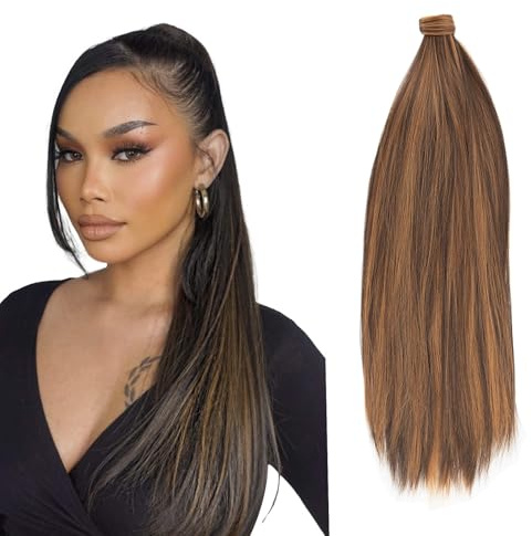 JJstar 70cm Langer Glatter Pferdeschwanz Zopf Haarteil, Synthetische Haarverlängerung für Damen und Mädchen