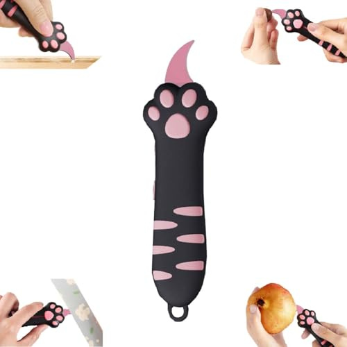 Cutter di Scatola della Zampa di Gatto,Coltello da Artiglio Gatto Retrattile Simpatico Tagliere di Carta da Gatto,Cutter Mini in Scatola Carina,Nastro sigillante,Coltello per disimballare (nero)