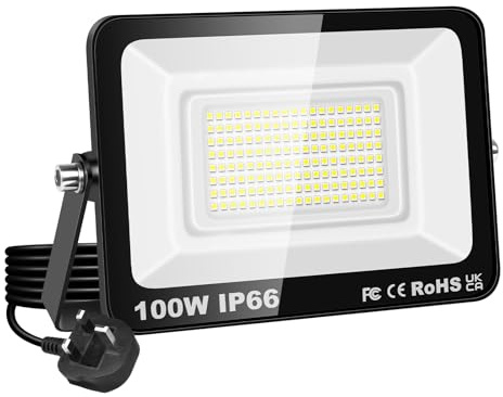 AUXTINGS 100W Led Strahler Außen mit Stecke, 10000LM Scheinwerfer Aussen IP66 Fluter 6000K Kaltweiß Aussenstrahler Flutlichtstrahler mit 154cm Cable für Garten Hinterhof Auffahrt Garage Terrassen
