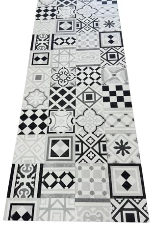 ALFOMBRAS IBERIA Alfombra Vinílica Vedra Cocina y Exterior - Diseño Geométrico Baldosa Gris - Alfombra PVC Antideslizante para Terraza y Jardín - Resistente (200x200cm)