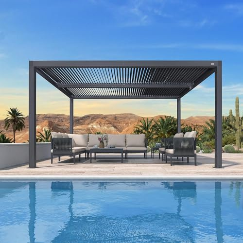 PURPLE LEAF Pergola Bioclimatica 4,24 x 3 m Pergolato da Giardino Lame Orientabili Area 12,72 m² Gazebo Pergola Alluminio per Patio Terrazza Esterno, Grigio