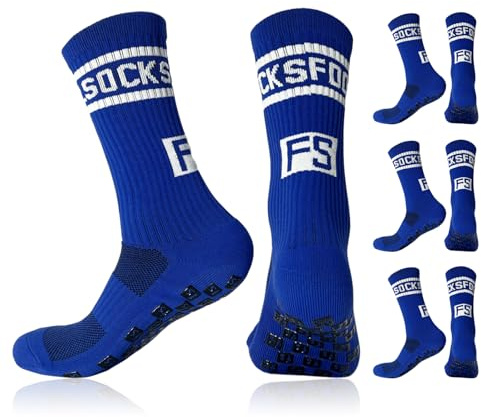 MPXEAVG 3 Paires Chaussette Antidérapante Foot, Chaussette Foot, Chaussettes Antidérapantes Homme, pour Football, Basket-ball, Course (FR/ES, Numérique, 38, 45, Taille normale, Taille normale, Bleu)