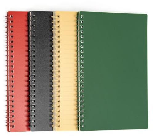 Dzpuhuojz A5 Spiral Notebook, 4 Packs College Ruled Lined Paper, 4 Colored Waterproof Cover Notebooks, 60 Sheets/120 Pages Spiral Bound Notepads for for School Work Office Home Writing