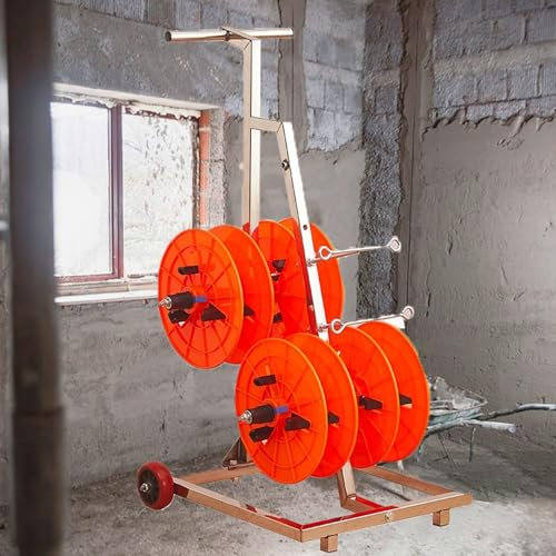 Avvolgicavo Dispenser Supporto per Rocchetti di Filo Elettrico per Uso Industriale, Carrello Portacavi per 4/6 / 8 Rocchetti con Ruote e Maniglia, Distributore per Rocchetti di Filo in Acciaio Inox(