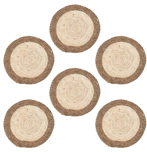30cm Round Placemats Set of 6 Braided Woven Placemats Washbale Place Mats for Table Rattan Placemat Gold Round Heat Resistant Table Mats for Kitchen Dining Home Restaurant