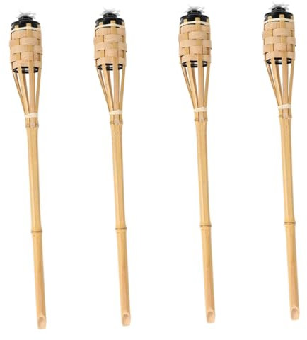 4 Antorchas De Jardín Antorchas Tejidas De Bambú Para Exteriores - Lámparas De Aceite De Bambú Hechas A Mano Con Estaca De Tierra Resistente Al Viento Para Bodas Festivales