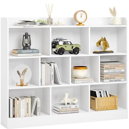 Nordivale Bookcase, Cube Storage Unit, 3 Tier Shelving Unit with 10 Compartments, Freestanding Display Cabinets for Living Room, Kids Playroom and Study, White