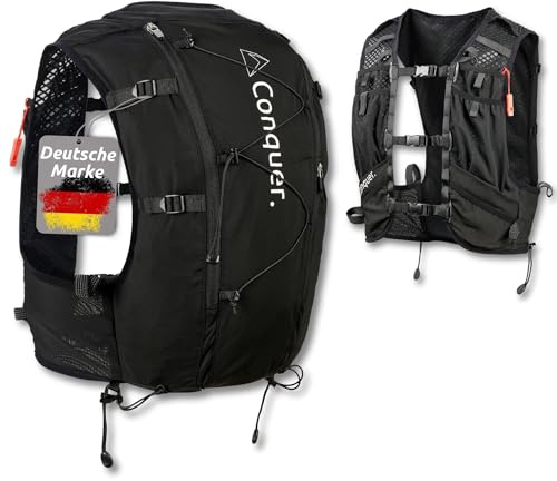 Conquer. Laufweste 15L mit 2L Trinkblase – Damen & Herren Trailrunning Rucksack mit Trinksystem | Laufrucksack für Marathon, Langstrecke & Joggen | Hydration Vest