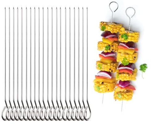20 Stück Edelstahl-Spieße für Grill, Schaschlik, Grillen und Backofen – 20 cm Metall-Schaschlikspieße wiederverwendbar, spülmaschinenfest (2,5 mm dick)