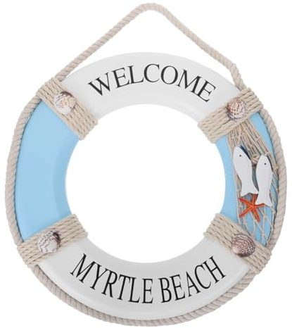 FUNOMOCYA Nautical Life Ring Wooden Mediterranean Style Craft Wall Decor | 30cm Marine Lifebuoy Pendant Resistant Odorless Easy Hang with Hemp Rope Versatile for Home Hotel Room Decor
