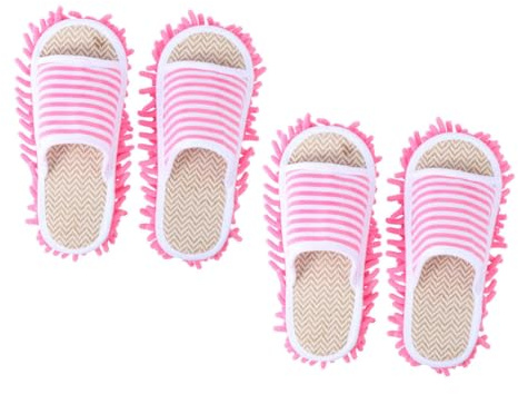 Healeved Calcetines para Trapear Pisos Rayados 2 Pares, Pantuflas Lavables De Tela Suave, Desmontables, Uso Doméstico para Limpieza y Práctica Hogar y Oficina
