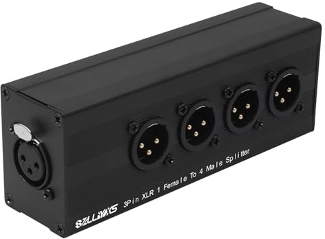 SZLliyxs 3 Pin XLR 1 Female to 4 Male Splitter,4Way XLR Single Input to Four Output Parallel Connection Adapter,One Input to 4 Output Audio DMX Adapter for Mixers/Mics/PA Systems/Stage Expansion