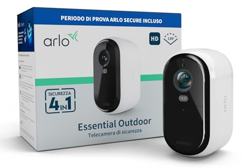 Arlo Essential 2 HD Video Security Camera Outdoor Wireless, Battery Operated Home Camera With Colour Night Vision, Light, Siren, 2 Way Audio & WiFi, Arlo Secure Free Trial, 1 Camera, White