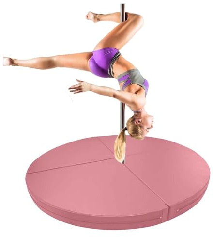 Pinkfarbene Fallschutzmatte für Stangentraining - Dicke Schaumstoff-Sicherheitsmatte für Stangentraining, runde, faltbare Fallschutzmatte für Gymnastik, Fitness und Aerial Yoga, Leder-Antiko