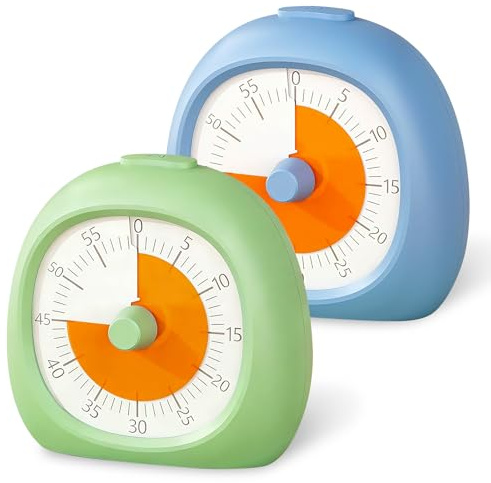 2 Stück Time Timer Visueller Timer Kinder, 60 Minuten Countdown Kurzzeitwecker Analog Leises Zeitmanagement für Kinder Hausaufgaben, Schule, Küche Kochen, Bürotisch, Meeting, Ideal bei ADHS & Autismus