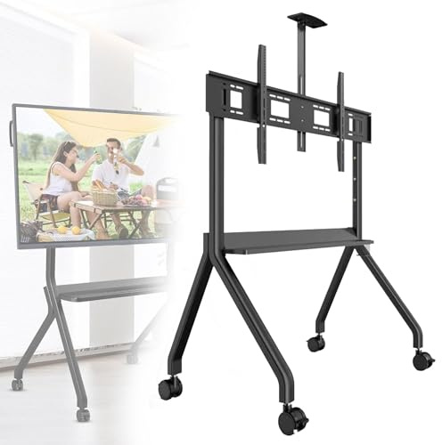 Extra Large Mobile TV Stand for 60-120 Inch TVs up to 264 lbs, Adjustable Height Rolling TV Cart with Camera Shelf and Storage, Max VESA 1200x600, and Versatile