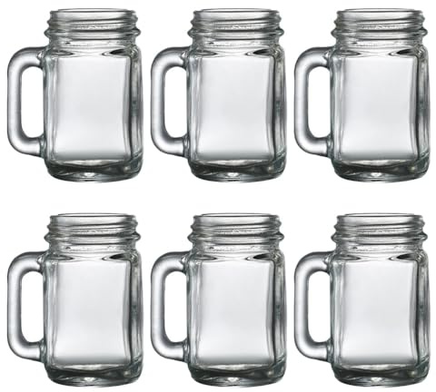 EXCEART Set 6 Bicchieri da Liquore in Vetro Mini Mason 40ml, Bicchieri da Cocktail Vintage Manico, Tazze Piccole per Whisky, Vino, Birra e Feste a Casa