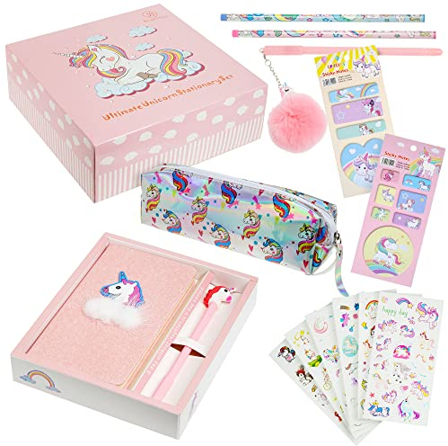 Brightzen Unicorn Stationery Set – Unicorn Notebook, Pens, Pencils, Pencil Case, Pocket Notepad and Stickers, Great Birthday Gifts for Girls Age 4 5 6 7 8 9 10 11 years old