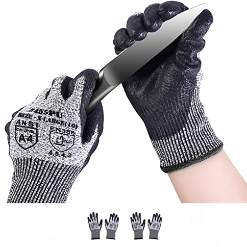 Donfri 2 Pares Guantes Anticorte Nivel 5 Cocina,Guantes de Trabajo PU,Guantes Jardineria,Guantes de Seguridad,Guantes Protectores Mechanix(XL)