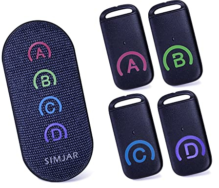 Trova chiavi con ricevitori più sottili e telecomando avanzato in tessuto, SIMJAR 80dB+ RF Item Locator con raggio di lavoro di 39,9 m, 1 trasmettitore RF e 4 ricevitori
